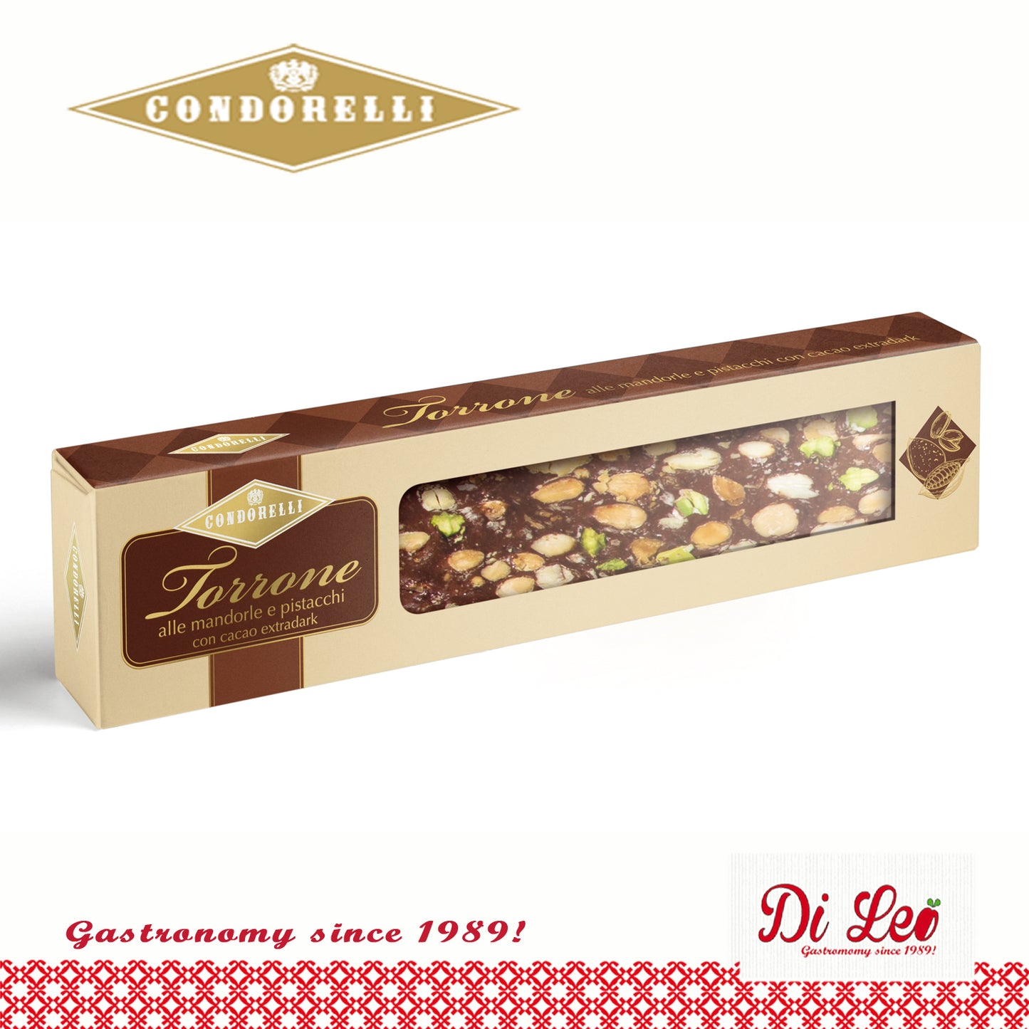 Condorelli Almond and Pistachio Torrone with Extra Dark Chocolate 150g