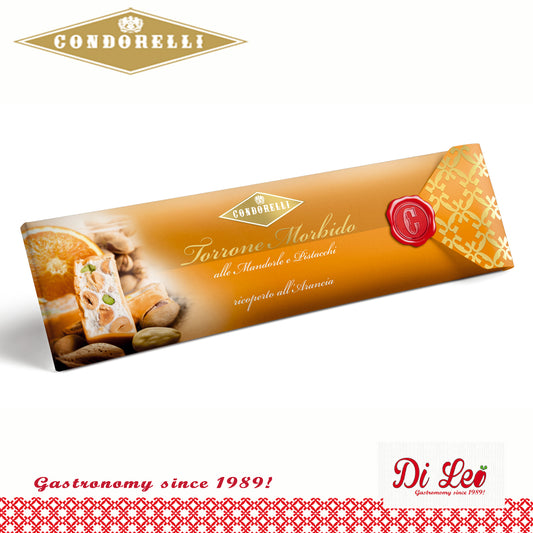 Condorelli Almond and Pistachio Nougat Covered with Orange flavoured Chocolate 150g Bar